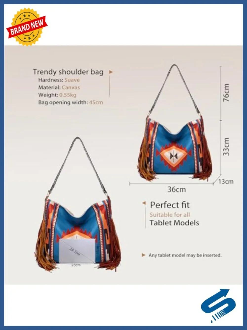 Canvas Fringe Tassel Hobo Crossbody Bag Shoulder Satchel